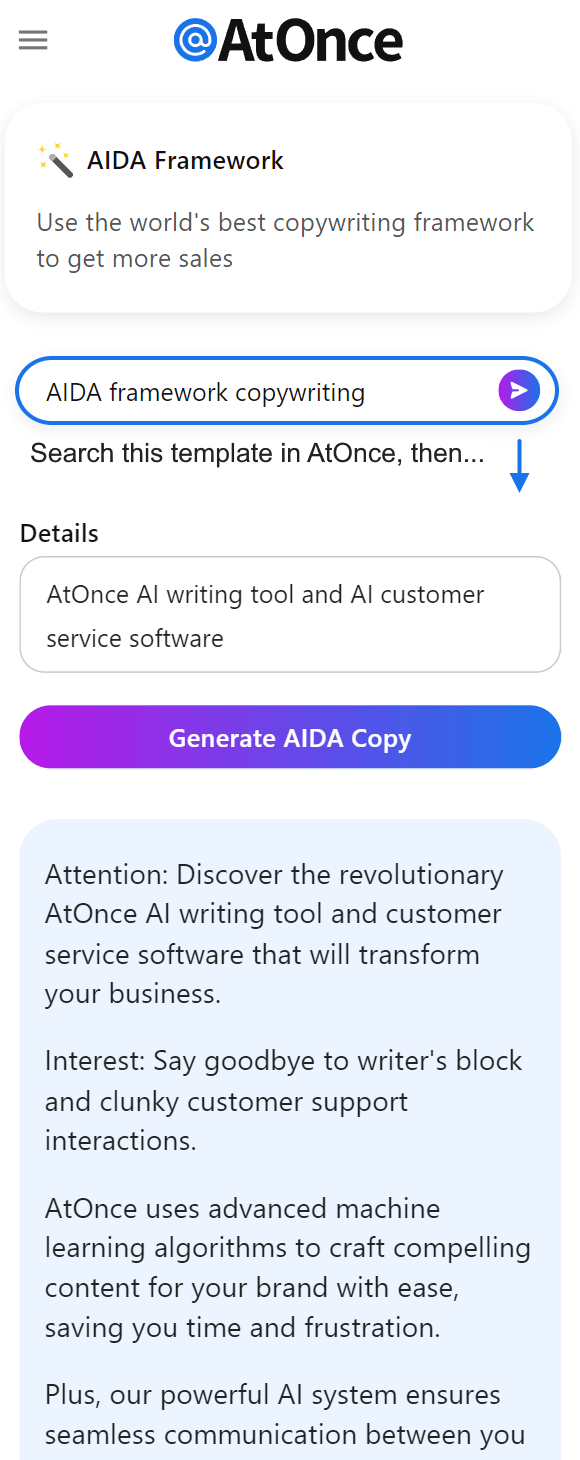 AtOnce AIDA framework generator